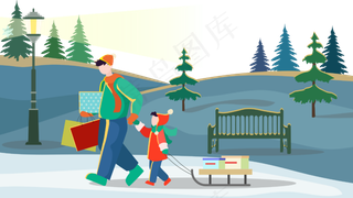 新年扁平风购物购年货