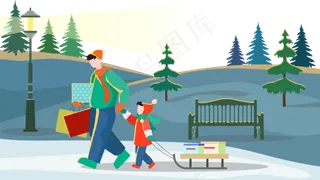 新年扁平风购物购年货