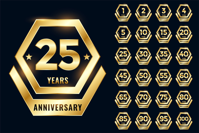 金色周年纪念标志套装eps,ai矢量模版下载