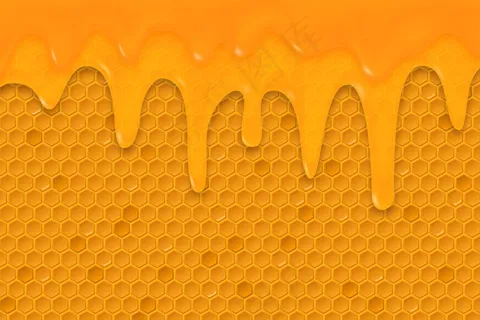 蜂巢图案。蜂巢和流动的蜂蜜。六边形蜂窝几何蜂蜡梳状网格单元。