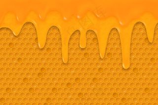 蜂巢图案。蜂巢和流动的蜂蜜。六边形蜂窝几何蜂蜡梳状网格单元。