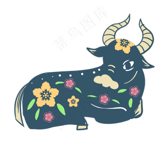 牛年花朵牛剪纸