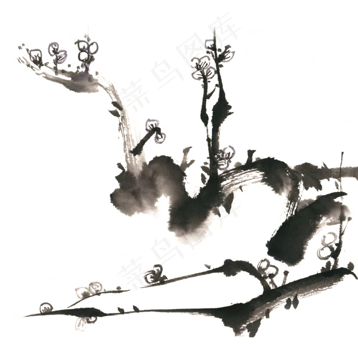 一枝梅水墨画PNG免抠素材(4724X4724(DPI:300))psd模版下载