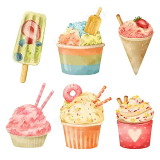 手绘水彩冰淇淋系列