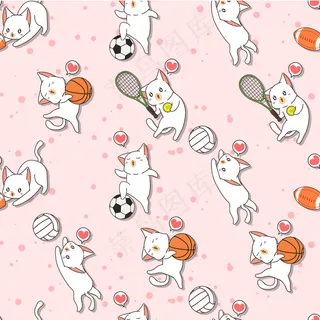 无缝dorable猫和运动器械图案