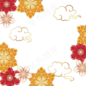 春节剪纸花朵边框