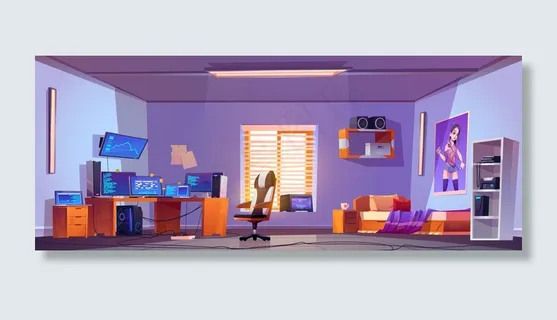 少年男孩卧室室内，电脑放在书桌上