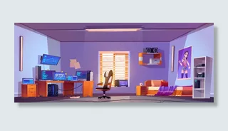 少年男孩卧室室内，电脑放在书桌上