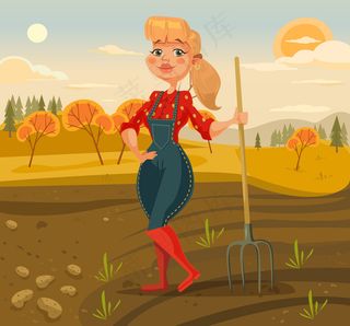 收割女农场主插画