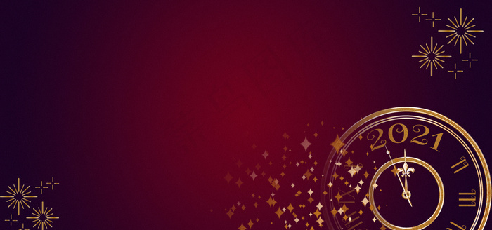 简约2021时钟烟花新年banner