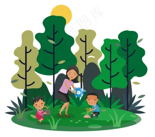 带孩子秋游场景免抠图
