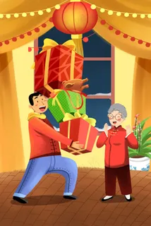 卡通手绘风买年货配图 卡通手绘风买年货配图