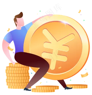 扁平男士坐金币抱金币