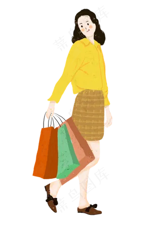 双十一女孩购物手绘