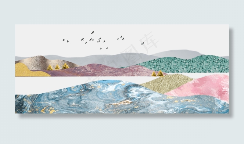 大理石装饰画(6000X2500(DPI:300))psd模版下载