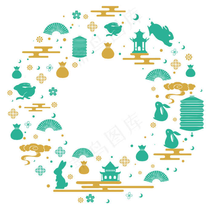 绿色金色素雅中秋环形装饰图案