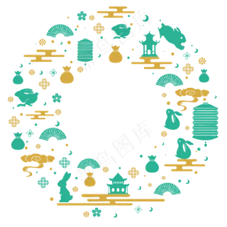 绿色金色素雅中秋环形装饰图案