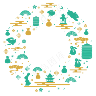 绿色金色素雅中秋环形装饰图案