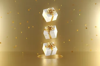 金色背景金色丝带白色礼盒