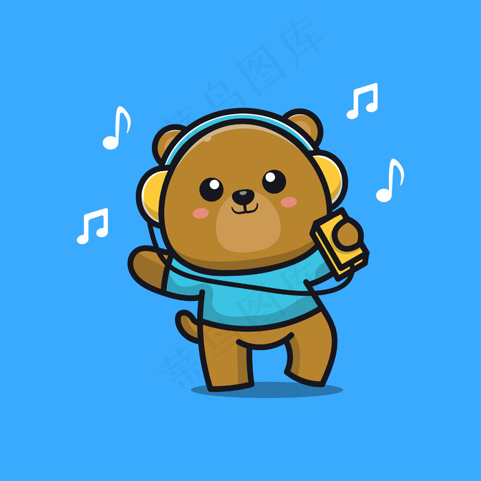 可爱的小熊戴着耳机听音乐eps,ai矢量模版下载
