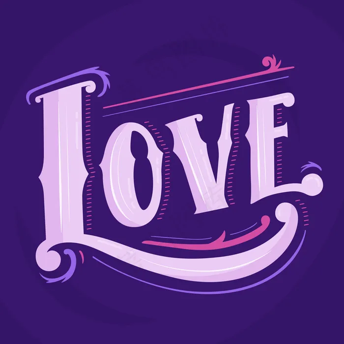 紫色背景上复古风格的Love字样eps,ai矢量模版下载