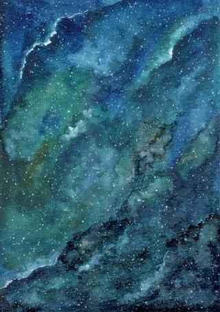 绿蓝色银河水彩背景