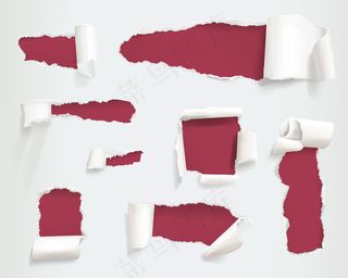 纸撕破洞插图逼真的破烂或撕破白色页边或横幅banner