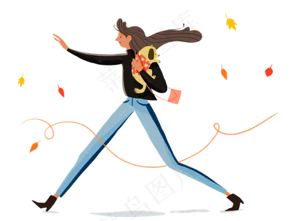 手绘卡通唯美系列行走女孩