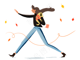 手绘卡通唯美系列行走女孩