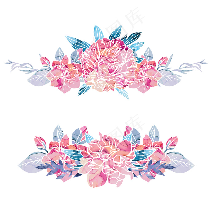 一套两个花束，背景为酒精墨水纹理