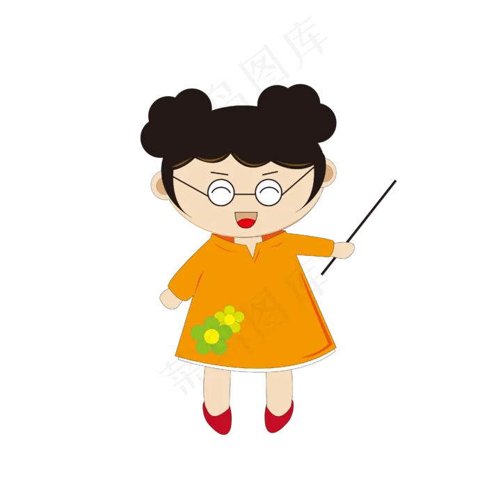 黄色裙装拿着讲棍的小女孩老师教(2000X2000(DPI:300))ai矢量模版下载