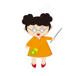 黄色裙装拿着讲棍的小女孩老师教