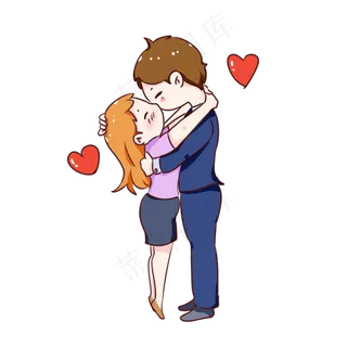 手绘卡通七夕节接吻的情侣