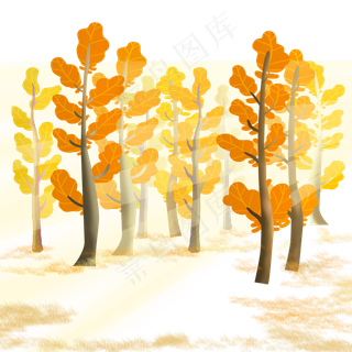 秋天黄了的树和树叶