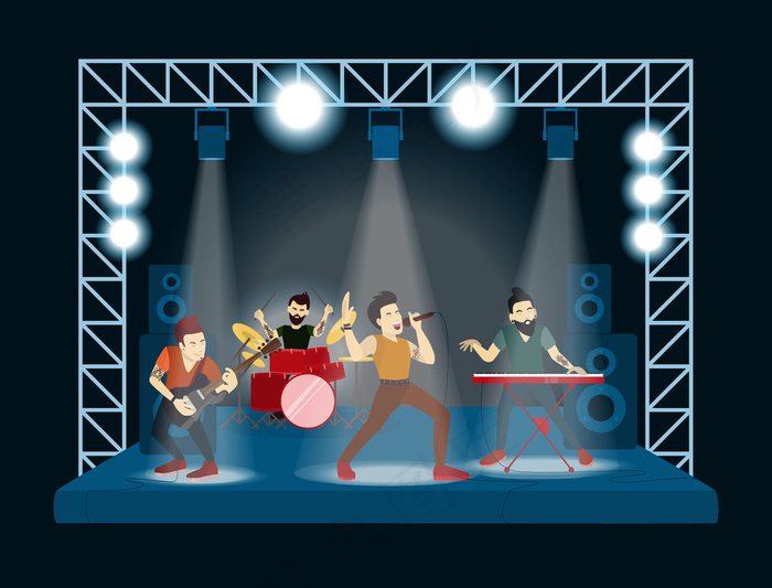 音乐会上的乐队。摇滚歌手和音乐家。