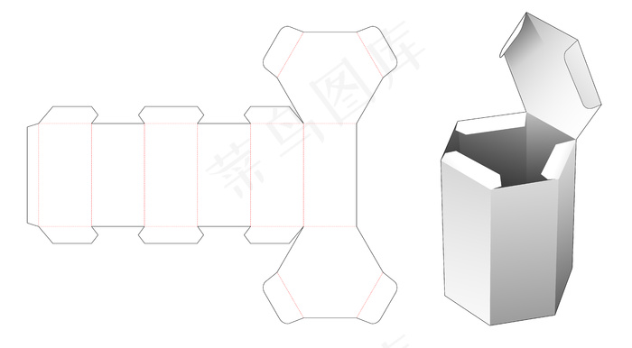 纸板翻盖六角包装模切模板eps,ai矢量模版下载