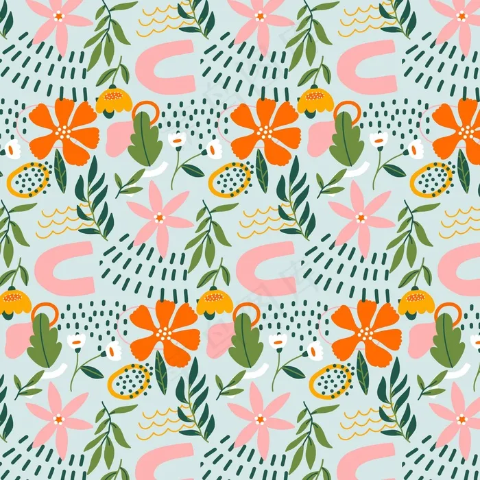 手绘抽象花卉图案eps,ai矢量模版下载