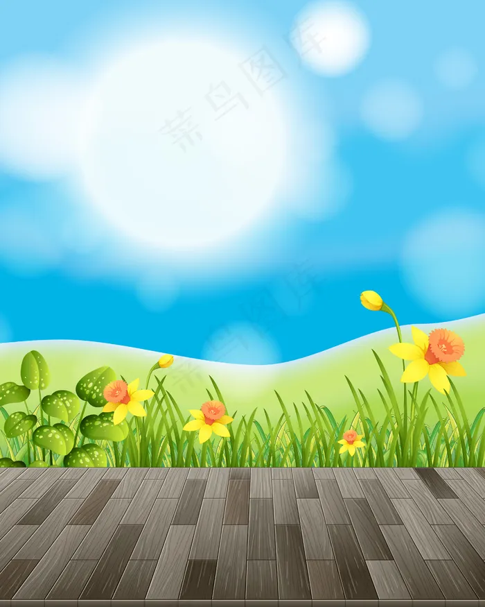 自然背景，有花圃和绿草eps,ai矢量模版下载