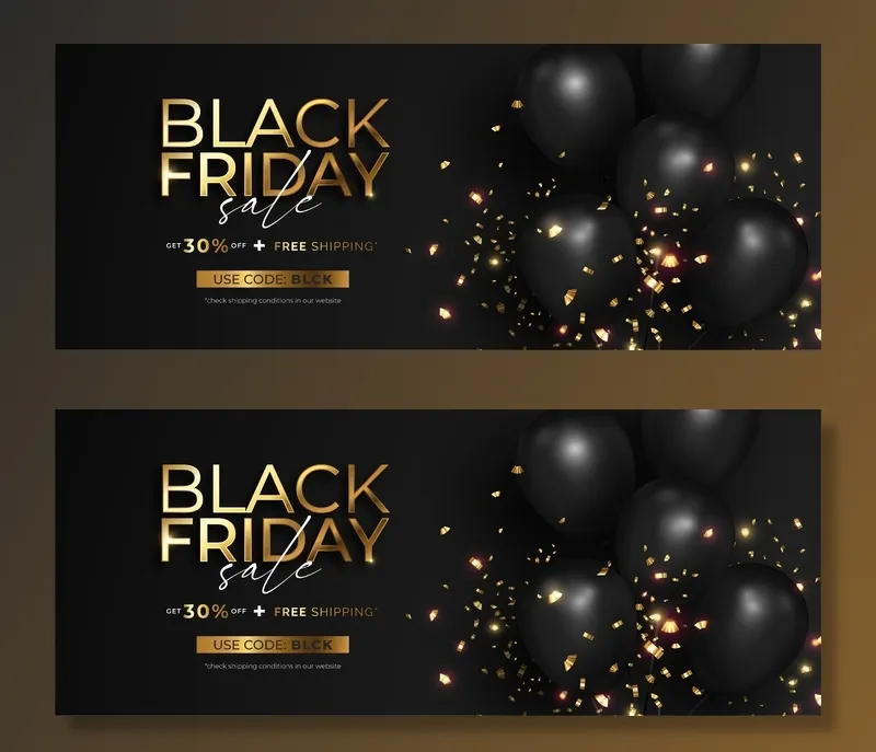 带金色五彩纸屑的真实黑色星期五销售横幅bannereps,ai矢量模版下载
