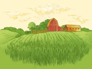 田园风光麦田插画