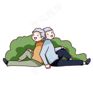 手绘卡通重阳节登山的老人