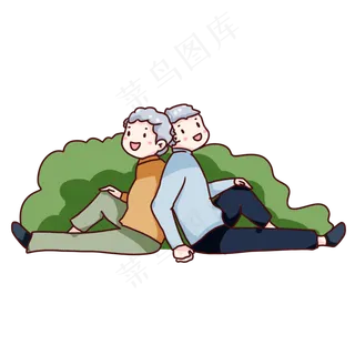 手绘卡通重阳节登山的老人