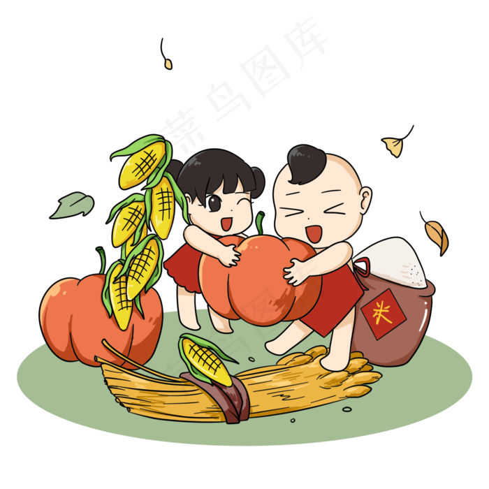 两个胖娃娃收获季节搬南瓜(2000X2000(DPI:300))psd模版下载