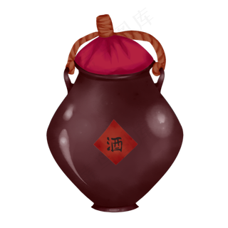 水墨棕色小酒坛