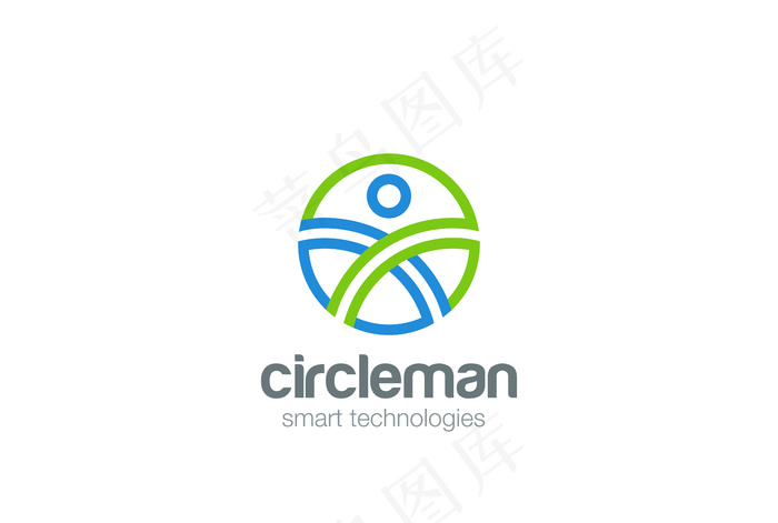 圆形人抽象标志设计模板。