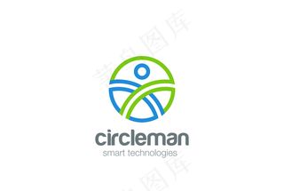 圆形人抽象标志设计模板。