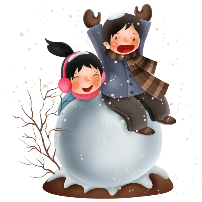 雪天玩雪的小朋友(2000X2000(DPI:300))psd模版下载