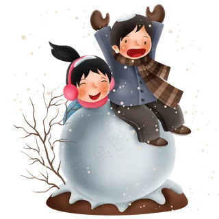 雪天玩雪的小朋友