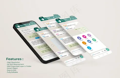 手机上的Whatsapp接口模板和ui-ux应用程序app演示模型样机