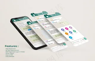 手机上的Whatsapp接口模板和ui-ux应用程序app演示模型样机